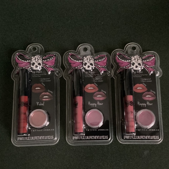 Tattoo Junkee Lip Paint Bundle of 3 Rebel/Happy Hour New - Picture 2 of 9